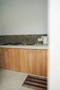 Kitchen counter and wooden cabinets